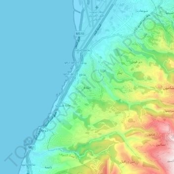 Carte topographique Khaldeh, altitude, relief