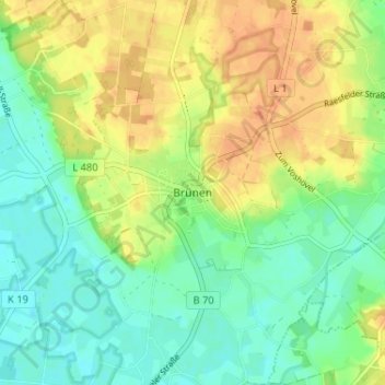 Carte topographique Brünen, altitude, relief