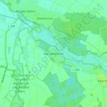 Carte topographique Gerstenbüttel, altitude, relief