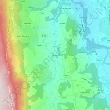 Carte topographique Parmand, altitude, relief