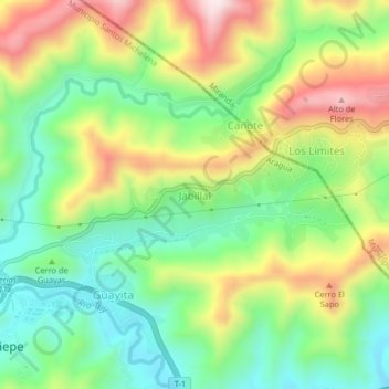 Carte topographique Jabillal, altitude, relief