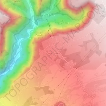 Carte topographique Bois Court, altitude, relief