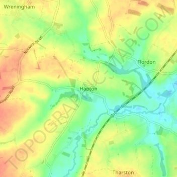 Carte topographique Hapton, altitude, relief