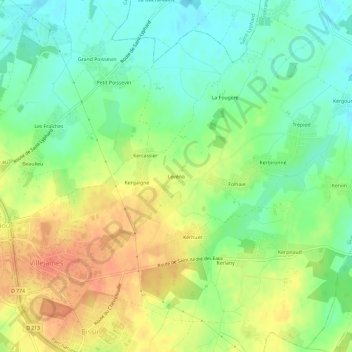 Carte topographique Lévéno, altitude, relief