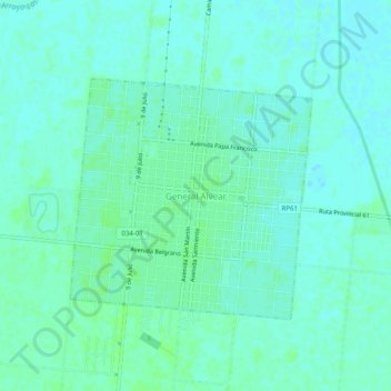 Carte topographique General Alvear, altitude, relief