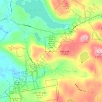 Carte topographique Hephzibah Heights, altitude, relief