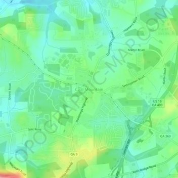 Carte topographique Coal Mountain, altitude, relief