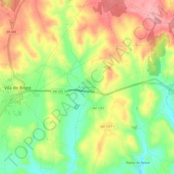 Carte topographique Raposeira, altitude, relief