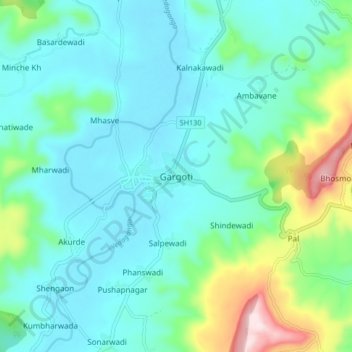 Carte topographique Gargoti, altitude, relief