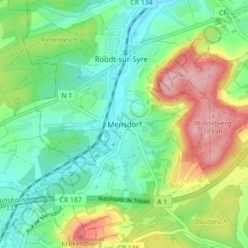 Carte topographique Mensdorf, altitude, relief