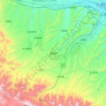 Carte topographique Huangzhong, altitude, relief