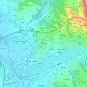 Carte topographique Le Verdier, altitude, relief