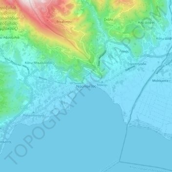 Carte topographique Nafpaktos, altitude, relief