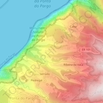 Carte topographique Chã do Curral, altitude, relief