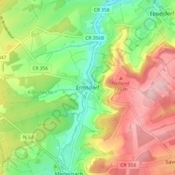 Carte topographique Ermsdorf, altitude, relief