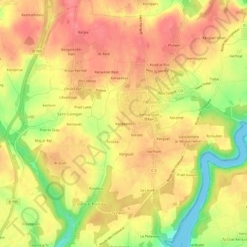 Carte topographique Kergwenn, altitude, relief