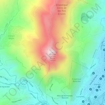 Carte topographique Cerro de Las Tres Cruces, altitude, relief