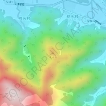 Carte topographique Yang Mountain, altitude, relief