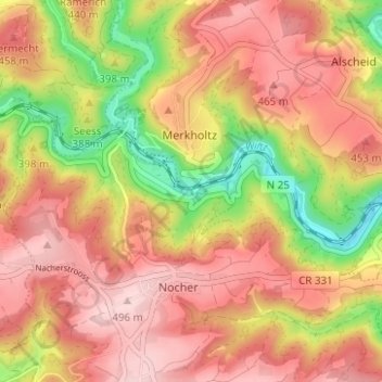Carte topographique Mäerkelzer Millen, altitude, relief