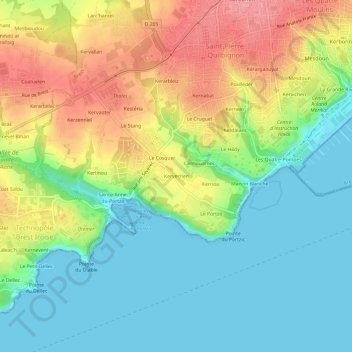Carte topographique Kerverrien, altitude, relief