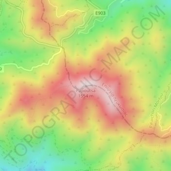 Carte topographique Papoutsa, altitude, relief