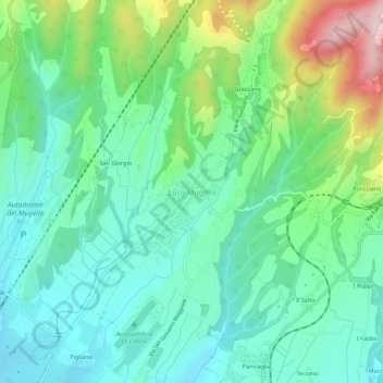 Carte topographique Luco Mugello, altitude, relief