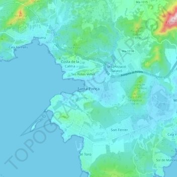 Carte topographique Santa Ponsa, altitude, relief