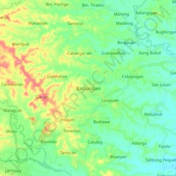 Carte topographique Badiangan, altitude, relief