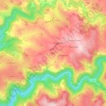Carte topographique Gares, altitude, relief