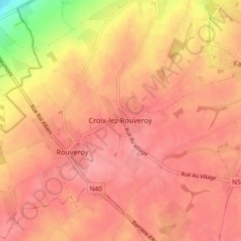 Carte topographique Croix-lez-Rouveroy, altitude, relief