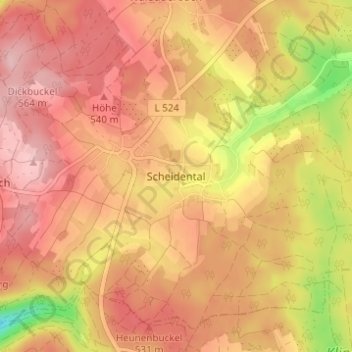 Carte topographique Scheidental, altitude, relief