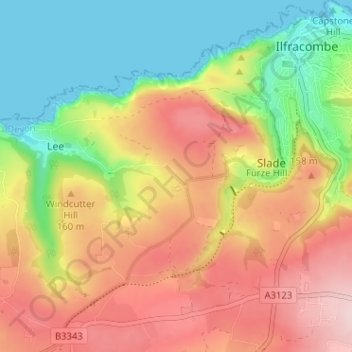 Carte topographique Lincombe, altitude, relief