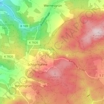 Carte topographique Hahnenhäuser, altitude, relief