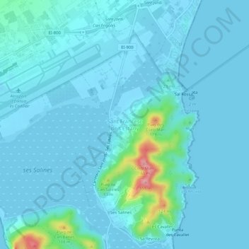 Carte topographique Sant Francesc de s'Estany, altitude, relief