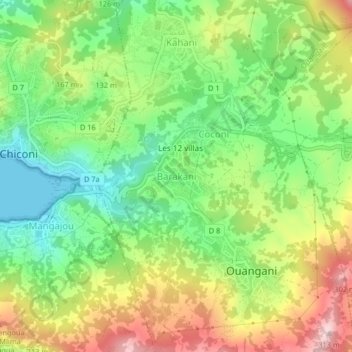 Carte topographique Barakani, altitude, relief