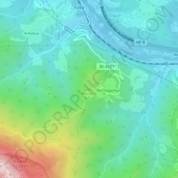 Carte topographique Kurutze, altitude, relief