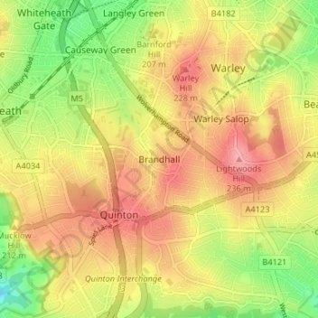 Carte topographique Brandhall, altitude, relief