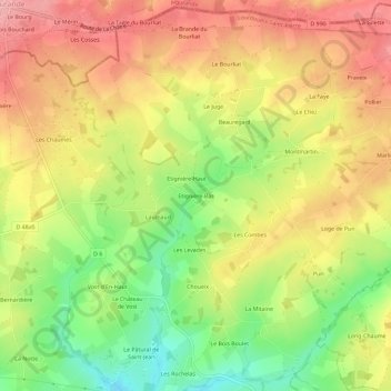 Carte topographique Etignière-Bas, altitude, relief