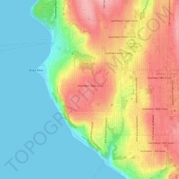 Carte topographique Arbor Heights, altitude, relief