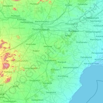 Carte topographique Pudukkottai, altitude, relief