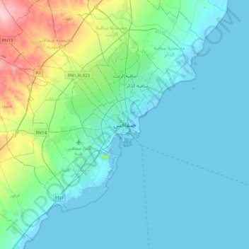 Carte topographique Sfax, altitude, relief