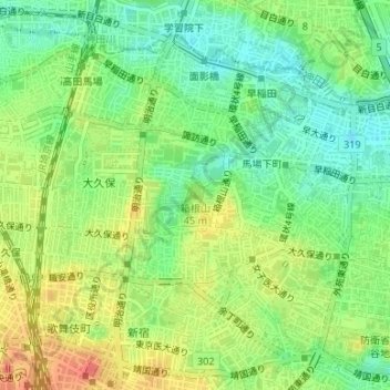 Carte topographique Mt. Hakone Yama, altitude, relief