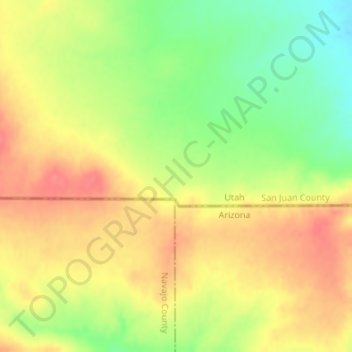 Carte topographique Plateau du Colorado, altitude, relief