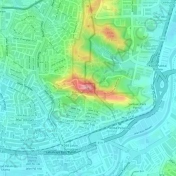 Carte topographique Bukit Gasing, altitude, relief
