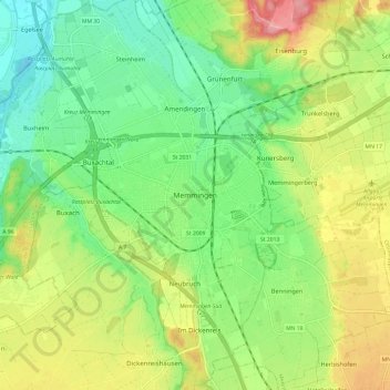 Carte topographique Memmingen, altitude, relief