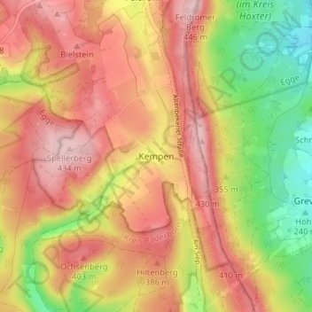 Carte topographique Kempen, altitude, relief