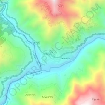 Carte topographique Attal, altitude, relief