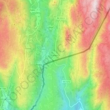 Carte topographique Ameijoeira, altitude, relief