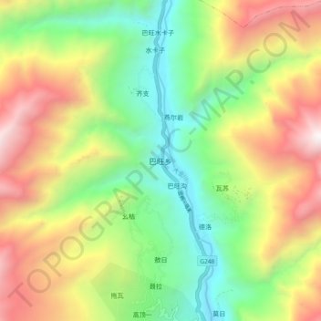 Carte topographique Bawang, altitude, relief