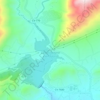 Carte topographique Embalse de Amadorio, altitude, relief